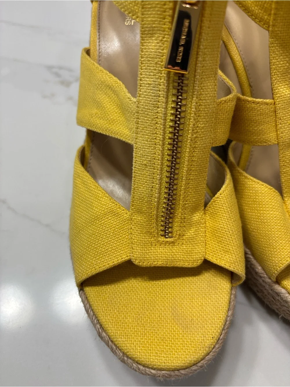 MICHAEL Michael Kors Yellow Espadrille Wedge Sandals with Front Zip Detail